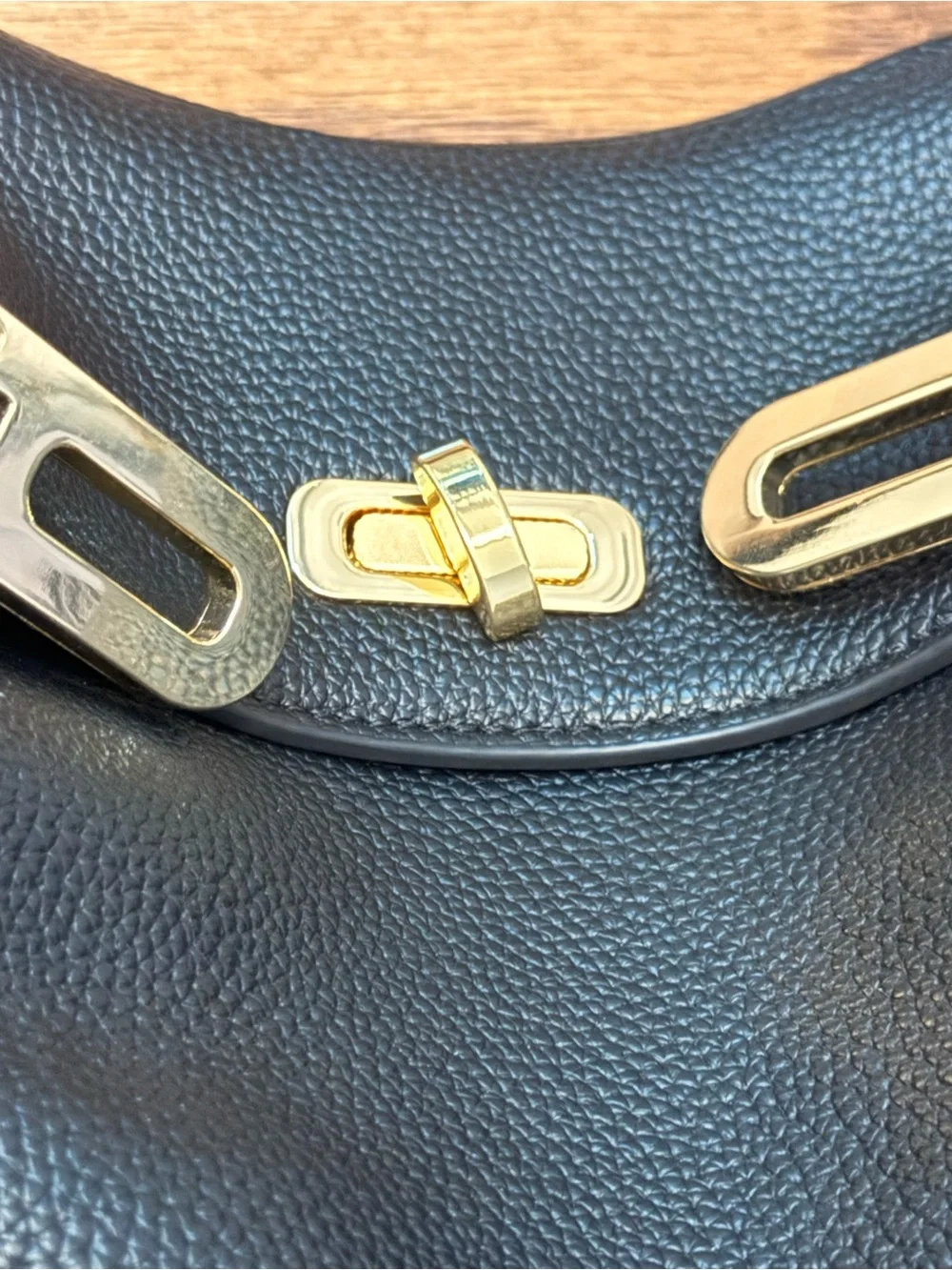 JW Pei Rhea Pebbled Double Buckle Shoulder Bag Black Gold Hardware